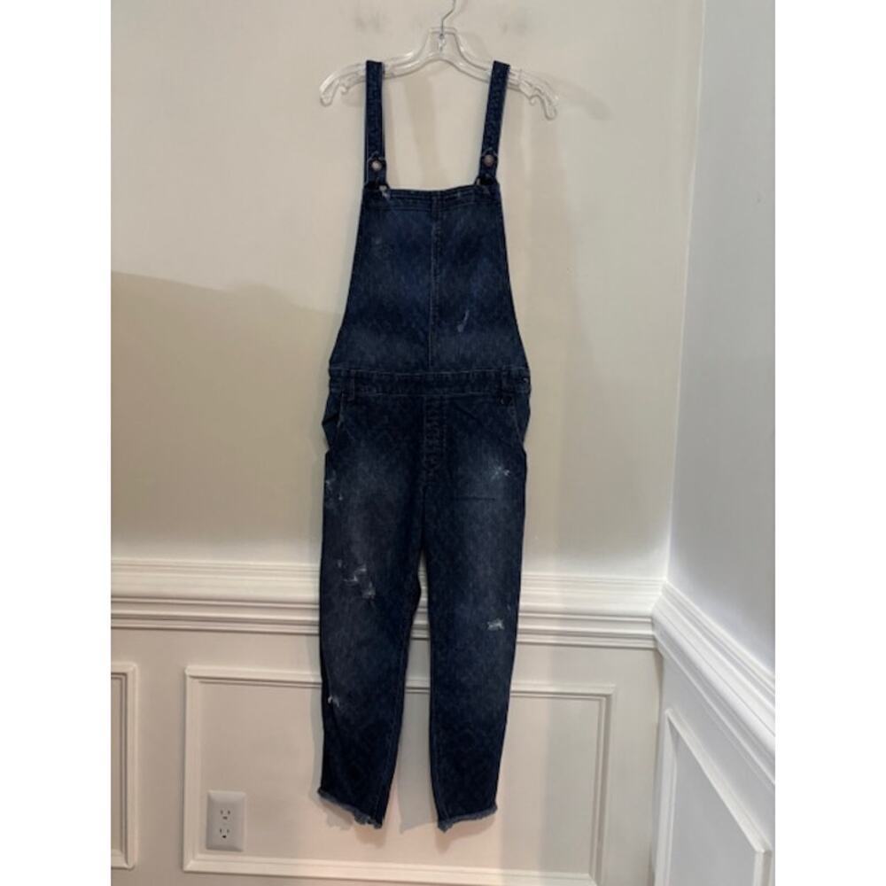 Hollister Womens Bib Overalls Jeans Sz XL Blue Denim Distressed Pattern Stretch